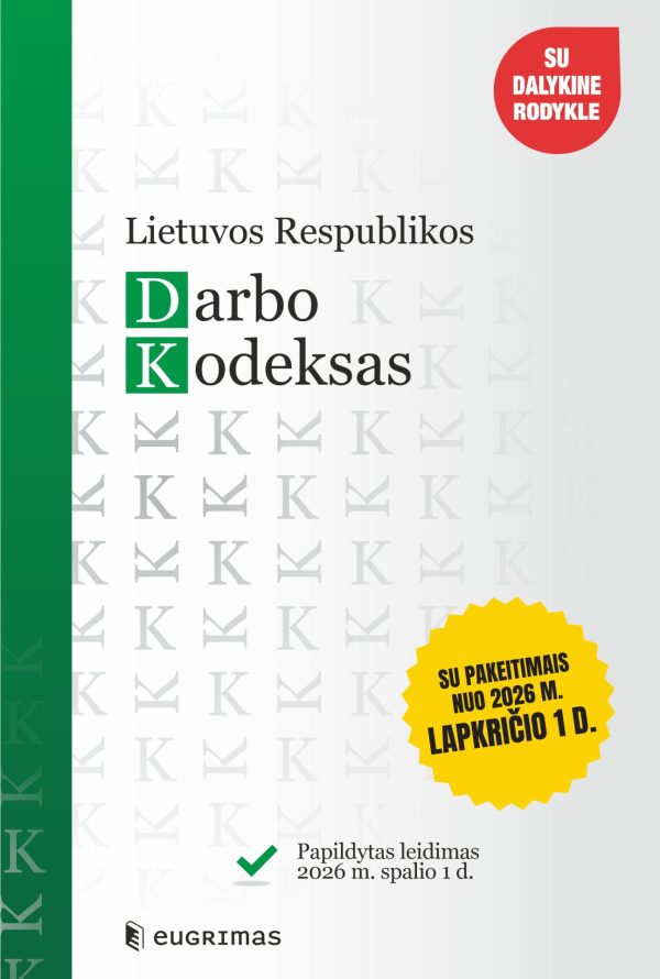 Lietuvos Respublikos darbo kodeksas 2026, leidykla „Eugrimas“, kieti viršeliai